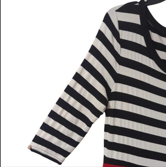 Belle Poque Women's Retro Style Dress Red Skirt B/W Bodice Stripes - Picture 4 of 8